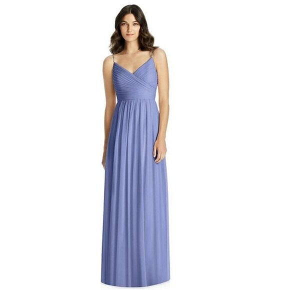 NEW Jenny Packham Drem Blue Jeweled Strap Shirred Wrap Maxi Dress P2798 - Picture 1 of 11